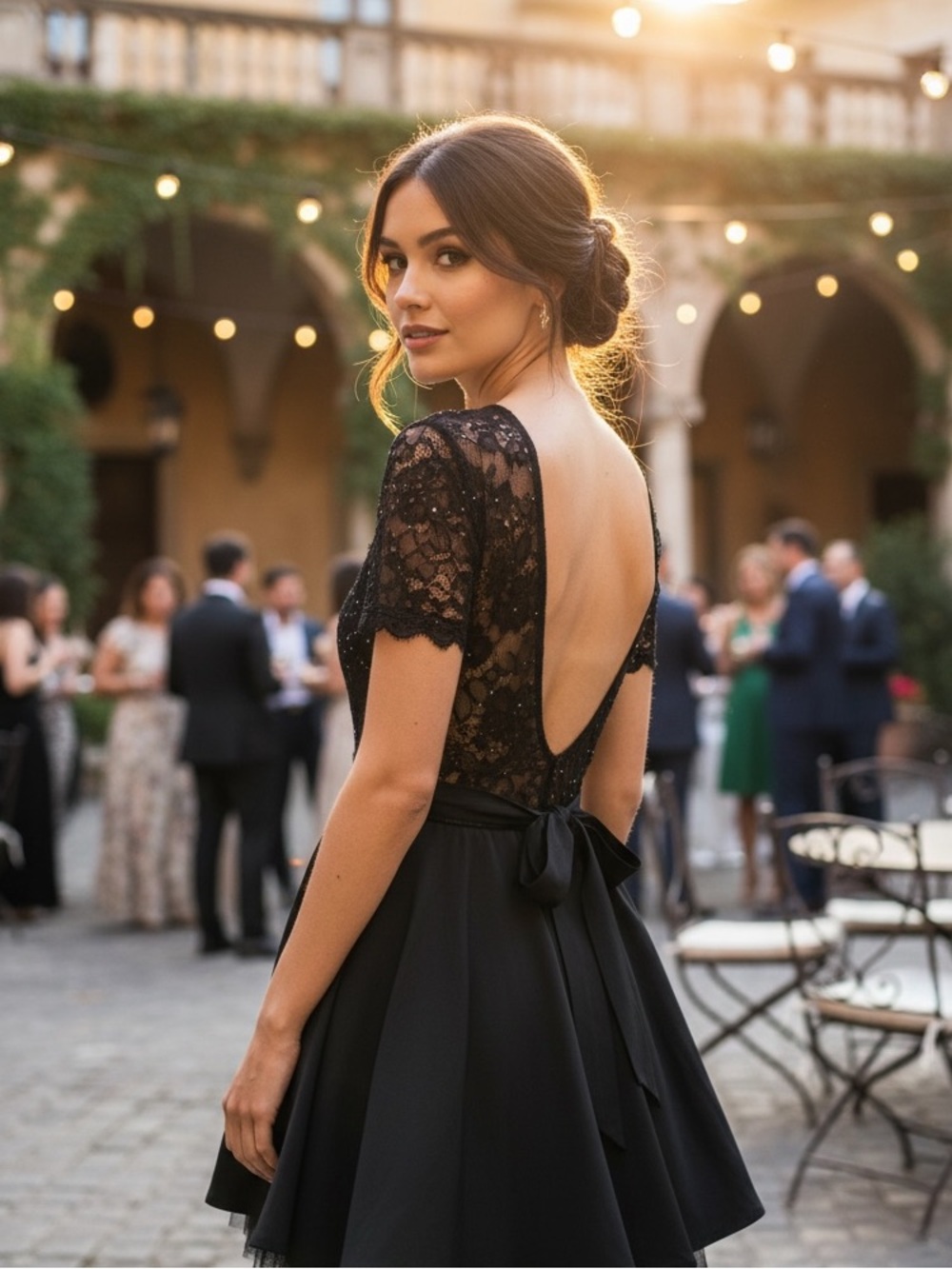 Young Fabulous & Broke Black Lace Open Back Rhinestone Skater Dress